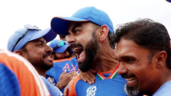 Virat Kohli roars as India beat South Africa by 7 runs to clinch the T20 World Cup trophy. (ICC - X )