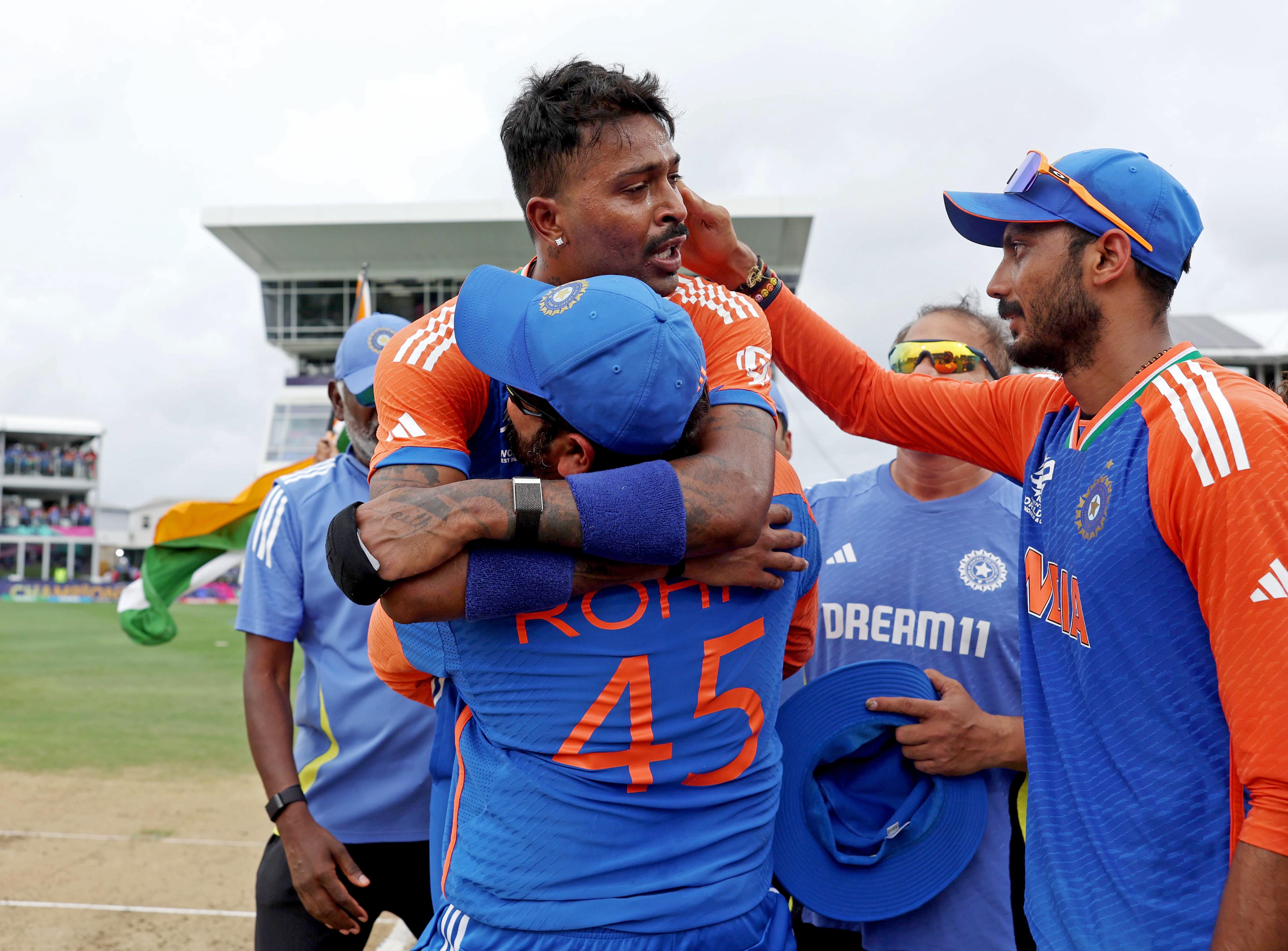 Perhaps the moment of the match, when Rohit Sharma hugged a teary-eyed Hardik Pandya. (ICC - X )