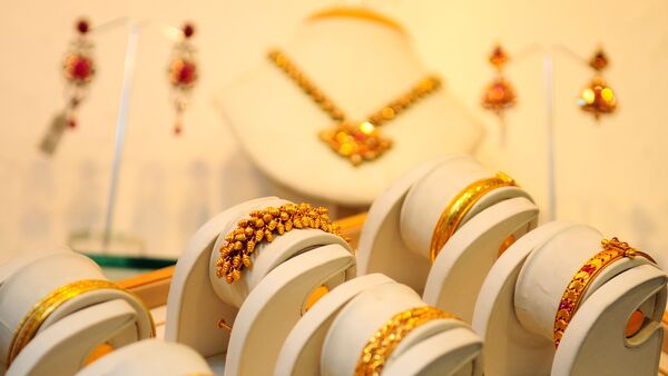 Gold and diamond jewellery at a jeweller shop in Defence Colony in Delhi // Photo by Priyanka Parashar