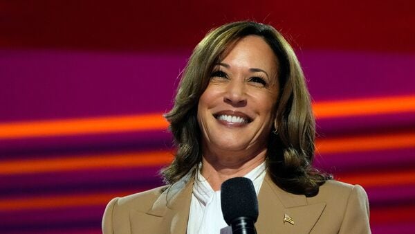 Democratic presidential nominee Vice President Kamala Harris appears during the first day of Democratic National Convention, Monday, Aug. 19, 2024, in Chicago. (AP Photo/Jacquelyn Martin)