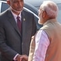 New Delhi: Prime Minister Narendra Modi greets Maldives President Mohamed Muizzu during his ceremonial welcome at the Rashtrapati Bhavan, in New Delhi, Monday, Oct. 7, 2024. (PTI Photo/Atul Yadav) (PTI)