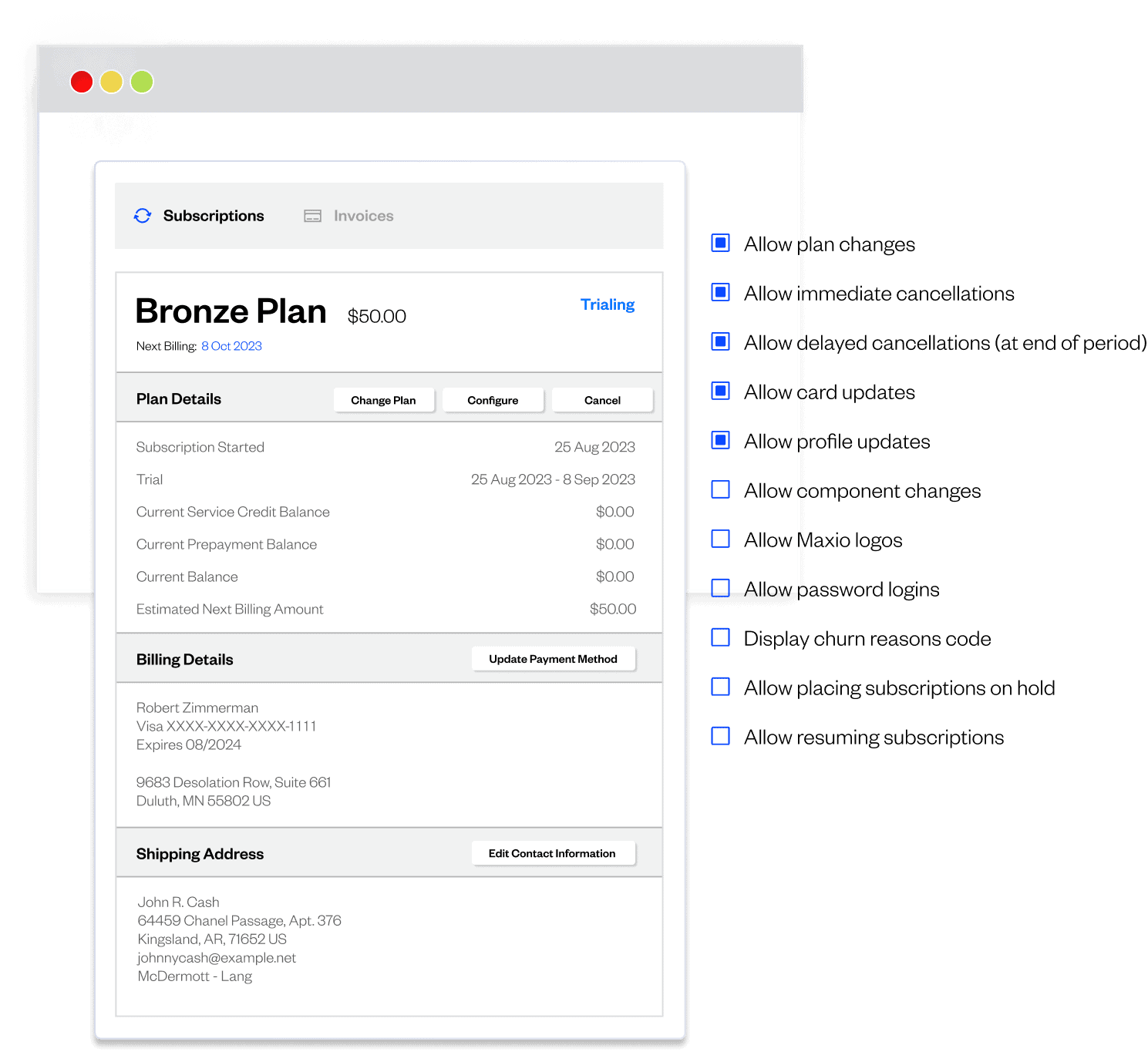 Product screen shot of Maxio's Billing portal