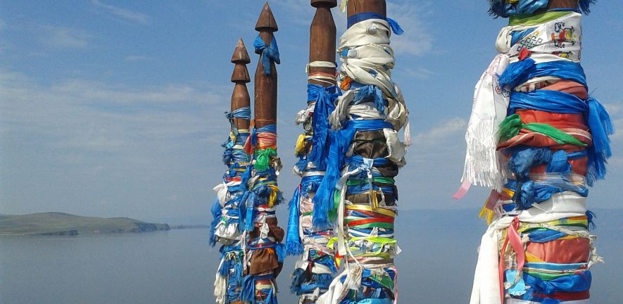 (c) Sophie Rust - Shaman totem poles on Olkhon Island, Eastern Siberia