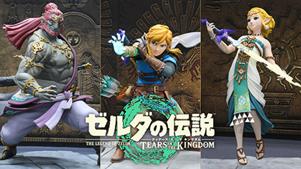 『ゼルダの伝説　ティアーズ オブ ザ キングダム』のリンク・ゼルダ・ガノンドロフの像が集結