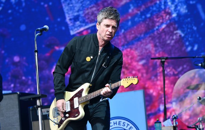 Noel Gallagher performing live on the Pyramid Stage at Glastonbury in June 2022