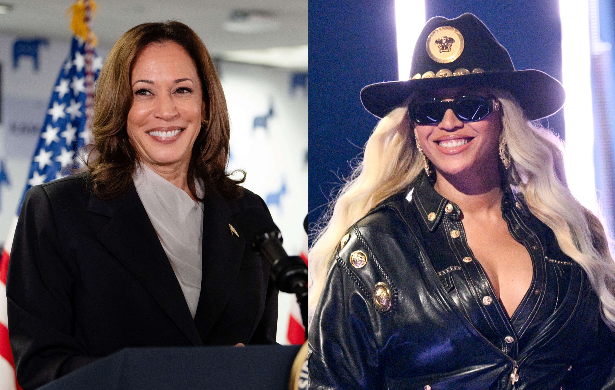 A composite image of Kamala Harris and Beyoncé