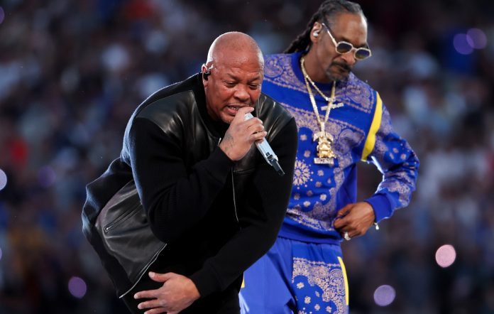 Dr. Dre and Snoop Dogg, perform during halftime of Super Bowl LVI at SoFi Stadium on Saturday, Feb. 12, 2022