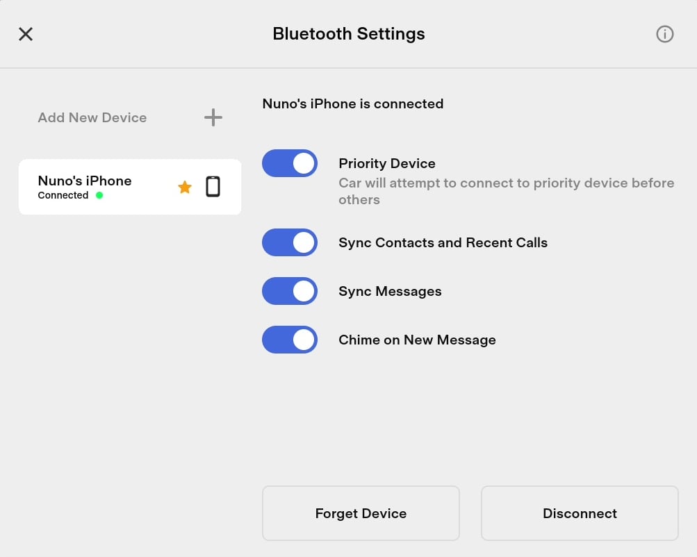 Tesla Bluetooth Menu feature in update 2022.20.6