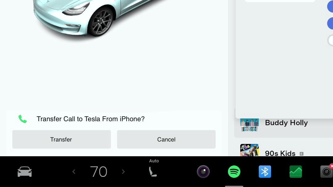 Tesla Transfer Call to Vehicle feature in update 2022.44.30.10