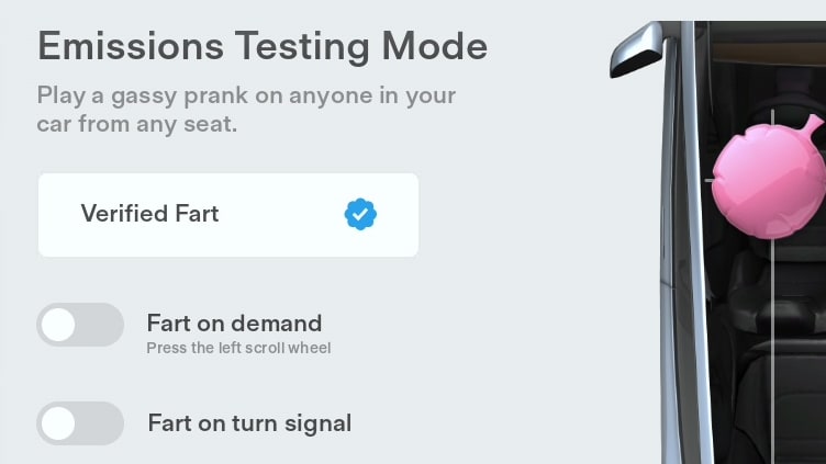 Tesla Verified Fart feature in update 2022.44.25.5