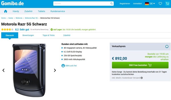 Gomibo hat das Motorola Razr 5G zum Bestpreis im Angebot.