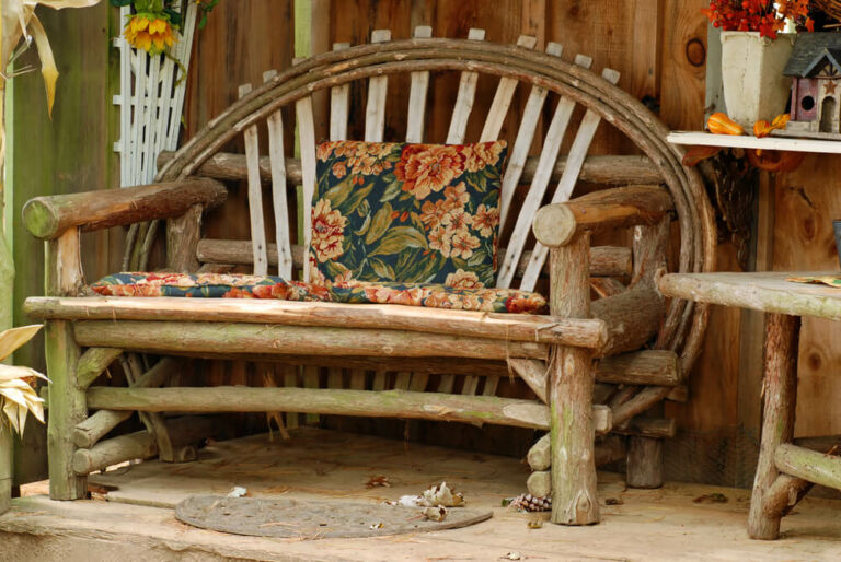 custom diy bench made of tree branches