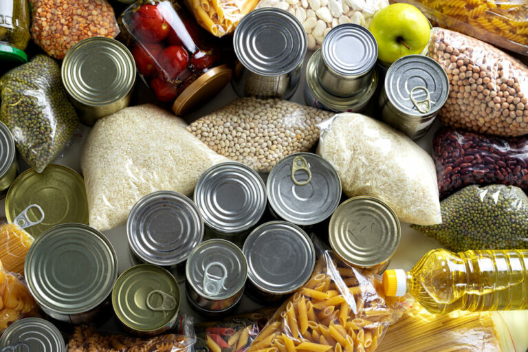 raw cereals pasta and grains with canned foods