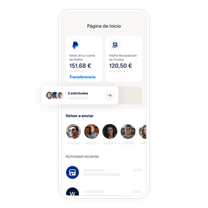 Un teléfono móvil que muestra un ejemplo de cómo es la pantalla de inicio en la aplicación de la cartera digital de PayPal