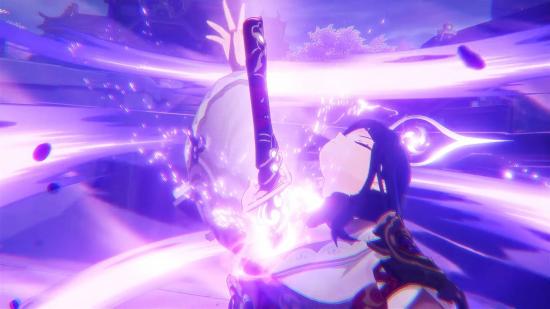 A Genshin Impact character producing a glowing sword