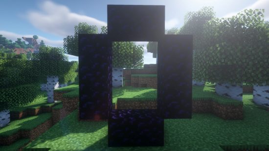 Minecraft nether portal dimensions: four by five obsidian frame in the sunlight