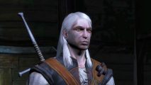 The Witcher Remake: A clean-shaven Geralt looking morbid in the original WItcher game