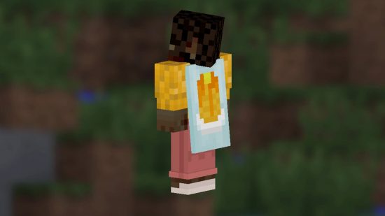 Minecraft capes: The Pan cape on a player avatar in the Bedrock Dressing Room
