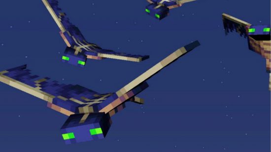 Minecraft mobs: Three phantoms fly in the night's sky