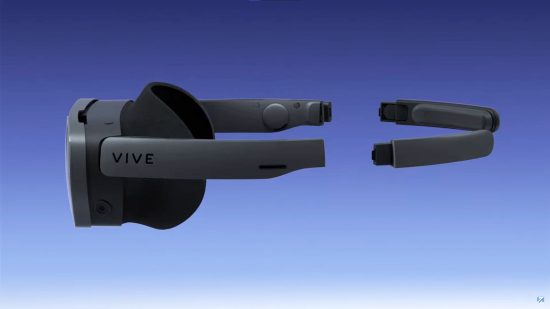 The HTC Vive XR Elite VR headset with its headband disconnected