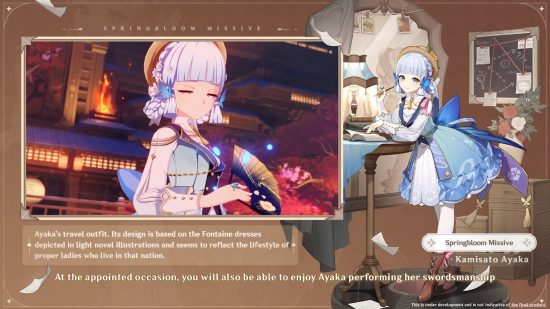 Genshin Impact skins - Ayaka shows off her new blue and white outfit, Springbloom Missive