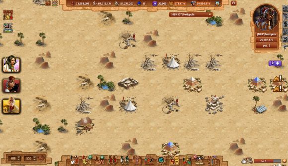 Best fantasy games: Anocris. Image shows a desert wasteland with tents and other rudimentary buildings in it. 