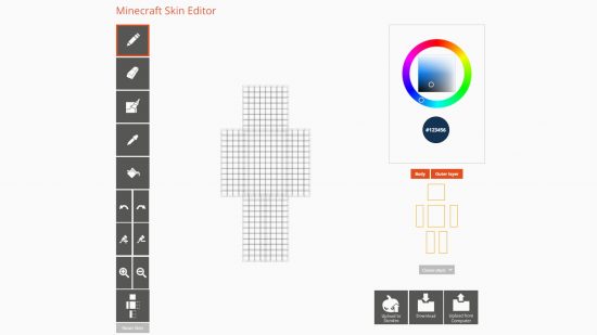 A screenshot from the skindex skin editor for making your own custom minecraft skins.