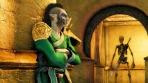 Morrowind remake, built in Skyrim, gets huge new gameplay trailer: A necromancer in a green robe from Morrowind remake Skywind