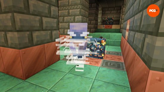 The Minecraft Breeze mob in front of a trial spawner from which it spawns.