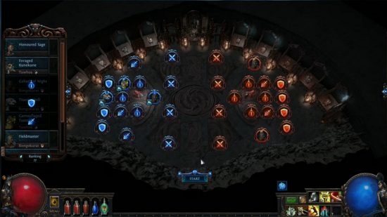 Path of Exile 3.22 Trial of the Ancestors - the setup screen for the new sports-style autobattler mode.