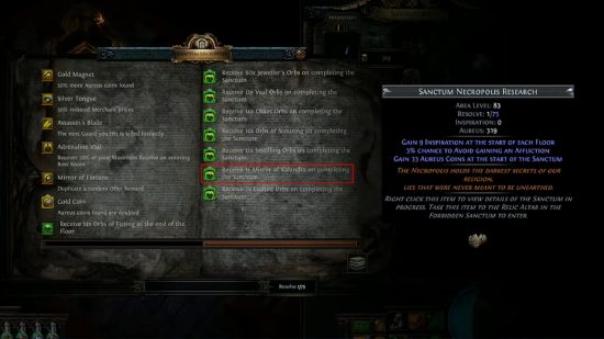 Path of Exile 3.22 - Forbidden Sanctum rewards offering a Mirror of Kalandra, one of the rarest items in the ARPG.