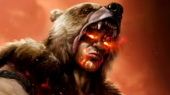 Path of Exile 3.22 release date - a Marauder in a bear-skin outfit, their eyes glowing orange, in the new Trial of the Ancestors league.