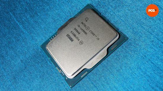 The Intel Core i9 14900K against a blue background
