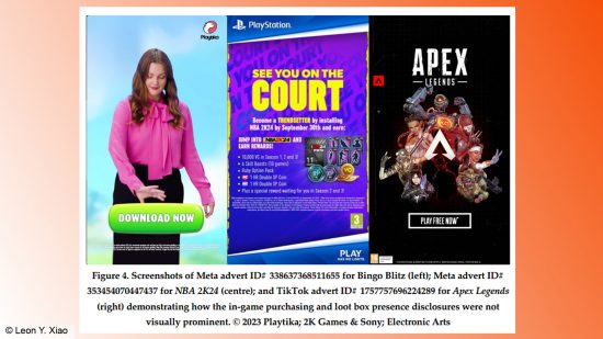 An image of several social media gaming adverts. 