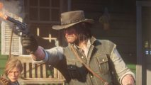 Red Dead Redemption 2 Labor of Love Steam award: a cowboy holding up and firing a six-shooter