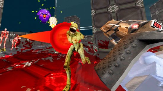 A screenshot of Ultrakill featuring an enemy being shot