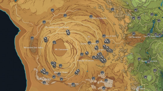 All Genshin Impact Sand Grease Pupa locations on an interactive map shot