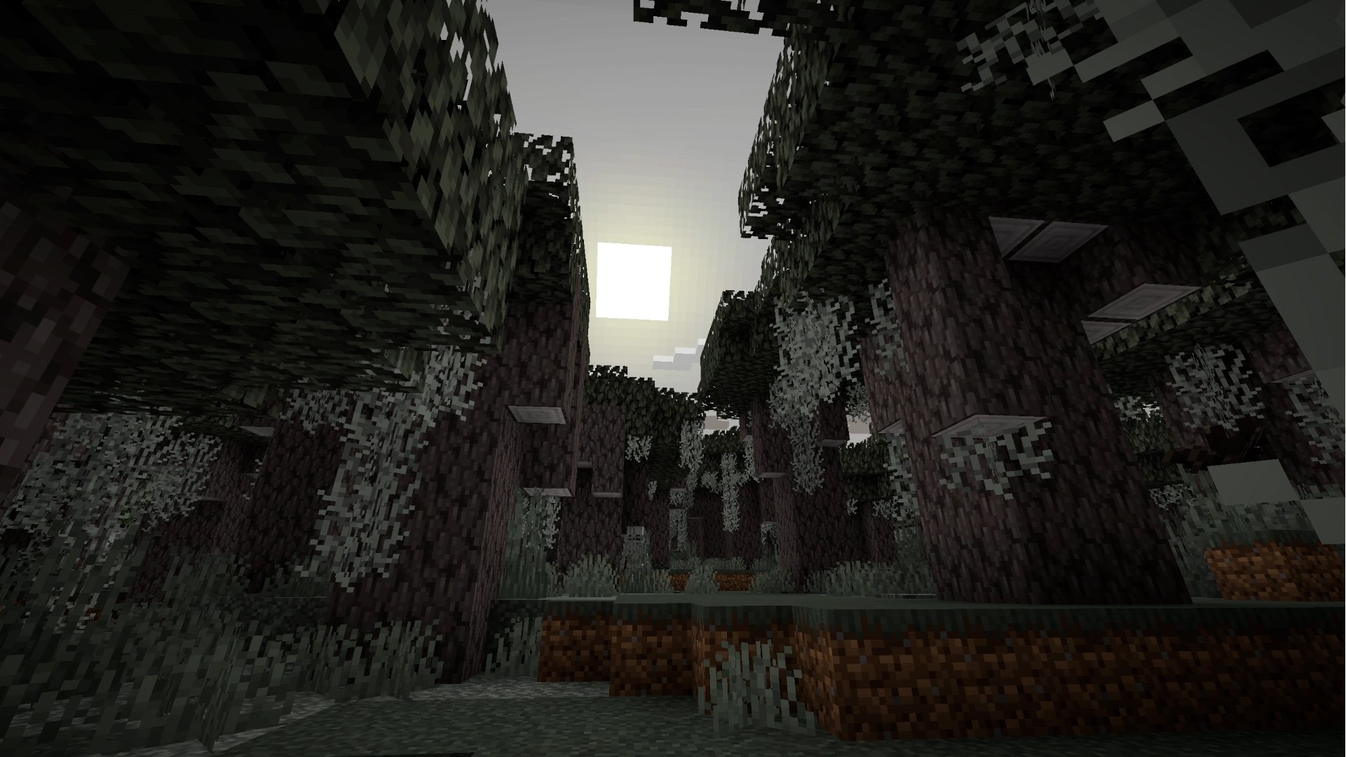 A gloomy, grey forest in Minecraft, The Pale Garden, part of one of the next Minecraft updates.