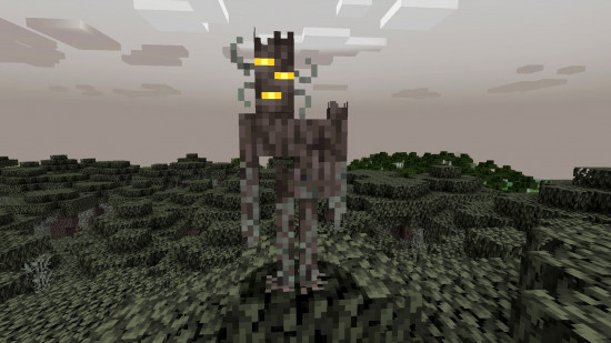 The Creaking, a new tree-like Minecraft mob, stands atop a tree.