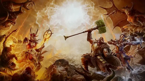 Battle commences in front of a yellow sky in Diablo 4, one of the best Game Pass games.