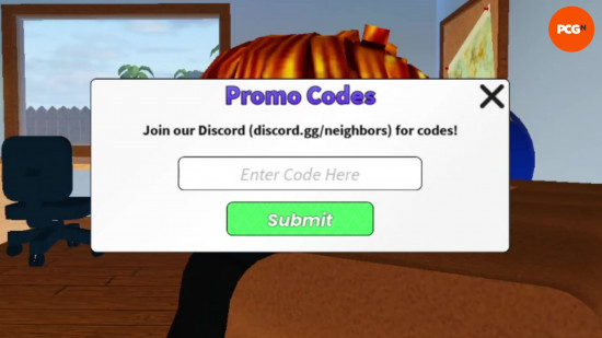 The menu to redeem Roblox Neighbors codes