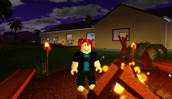 Roblox Neighbors gameplay in front of a fire