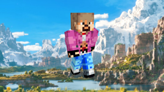 A blonde-haired, bearded Minecraft skin, made to look like Garrett Garrison from the Minecraft movie.