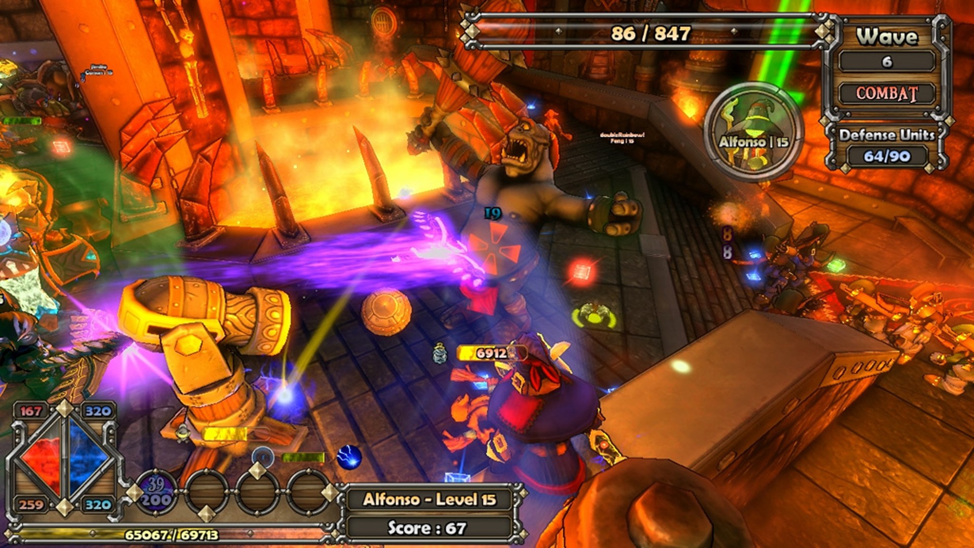 Best tower defense games: a cyclops wielding a club tanks attacks as he walks through a castle in Dungeon Defenders.