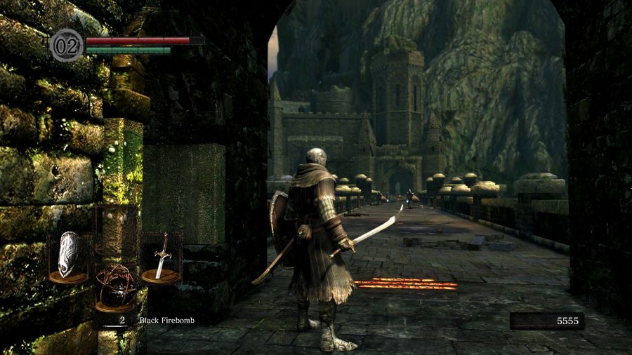 Approaching the drake bridge before Undead Parish in Dark Souls