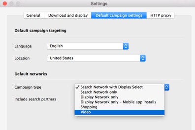 Image of default campaign settings