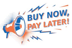 Illustration of text "Buy Now Pay Later" coming from a megaphone