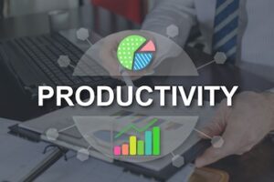 Illustration of the word "Productivity" over a chart