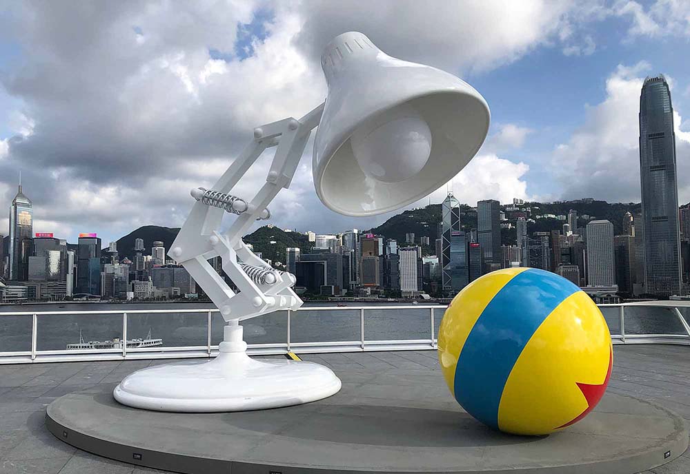 A model display of Luxo Jr. in Pixar Fest exhibition, Ocean Terminal, Harbour City, Tsim Sha Tsui, Kowloon, Hong Kong, July 2021.