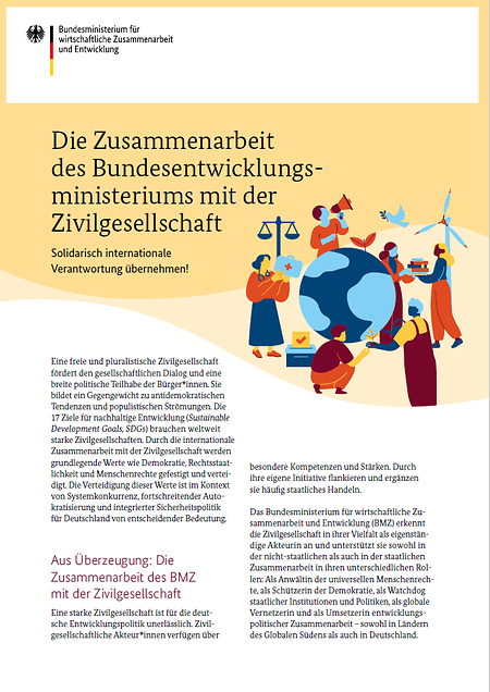 Titelbild der Publikation "Die Zusammenarbeit des Bundesentwicklungsministeriums mit der Zivilgesellschaft (Kurzfassung)"